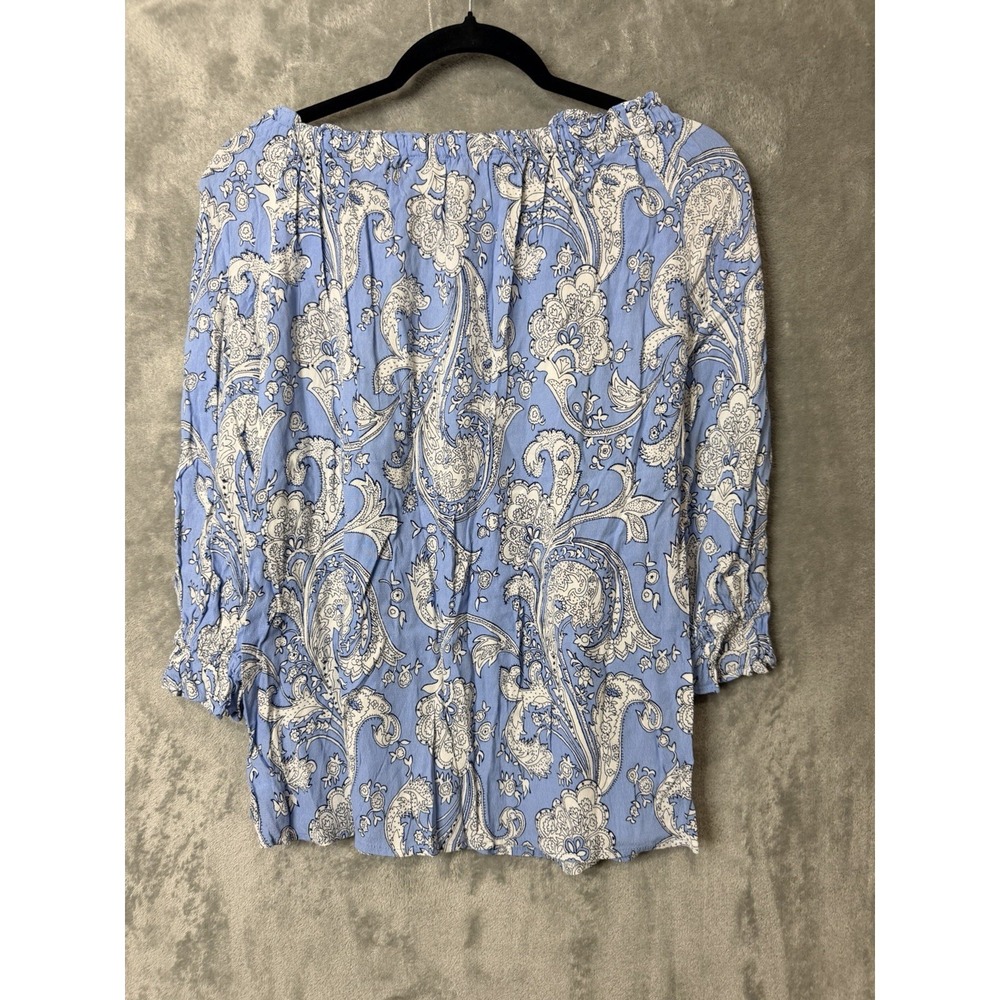 Talbots Womens Blue White Paisley‎ Viscose Peasant Blouse 3/4 Sleeve Size M - Picture 7 of 7
